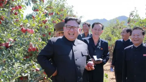 AFP/Getty Images This undated picture released from North Korea's official Korean Central News Agency (KCNA) on September 21, 2017 shows North Korean leader Kim Jong-Un visiting a fruit farm at Kwail County, South Hwanghae Province.