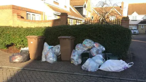 Charlotte Rose/BBC stacked up bin bags Essex