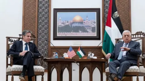 Reuters Palestinian President Mahmoud Abbas gestures as he speaks during a joint press conference with U.S. Secretary of State Antony Blinken