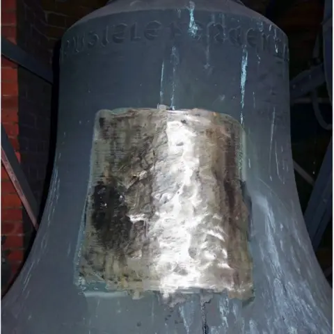 DPA Bell showing huge chunk of damage to a bell
