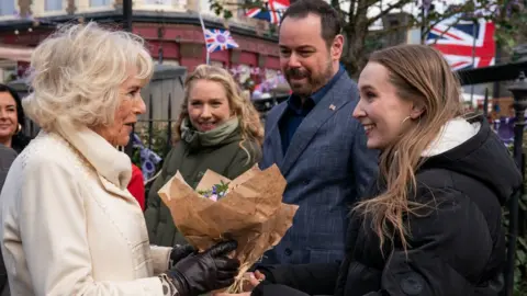 PA Media The Duchess of Cornwall meets Maddy Hill, Danny Dyer and Rose Ayling-Ellis