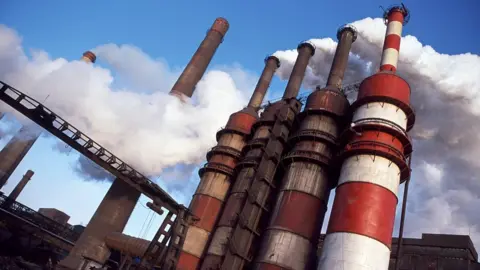 Getty Images Chimneys at steel plant in China