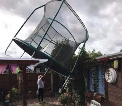 Tony McKenzie A trampoline lifts off in Shifnal, Shropshire