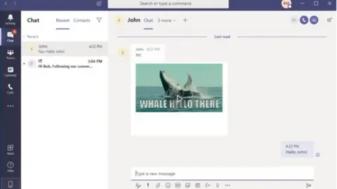 CyberArk The Microsoft Teams interface is shown with a "funny" gif showing a whale waving with the caption "whale hello there"