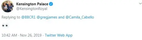 Twitter A tweet from Kensington Palace showing the eyes emoji