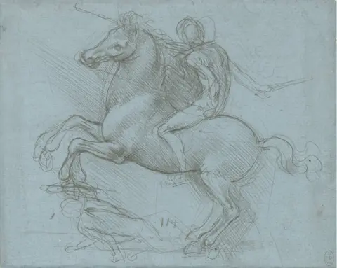 Royal Collection Trust A drawing of a horse and rider by Leonardo da Vinci