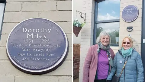 Meryl James two pictures, one of the plaque and another of the unveiling