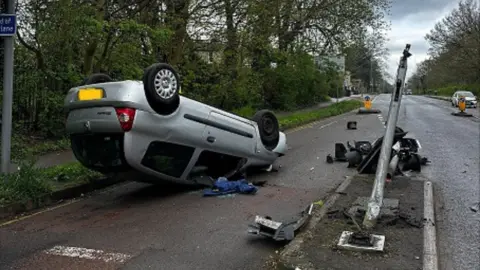 An overturned car