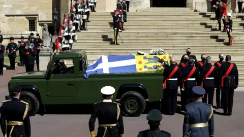 PA Media The Duke of Edinburgh's coffin on the modified Land Rover