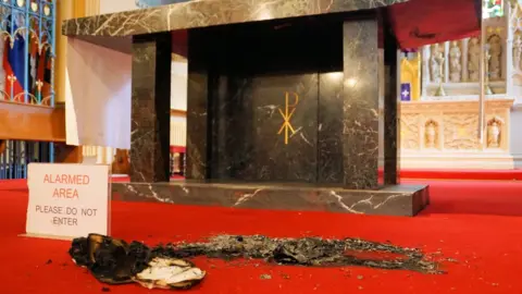 East Anglia diocese Alter with remnants of a fire