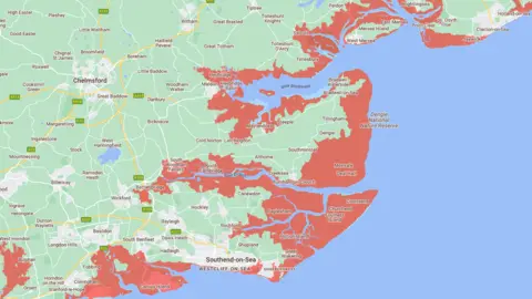 Climate Central/Google A flood risk map of Essex