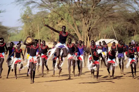 Getty Images A Sudanese dance at Kakuma refugee camp