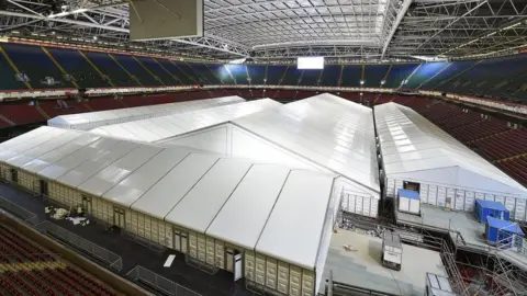 Getty Images Dragon's Heart Hospital on the pitch of the Principality Stadium