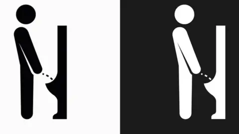 Getty Images Graphics of a man using a urinal
