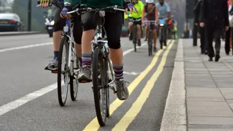 BBC Cyclists on Waterloo Bridge
