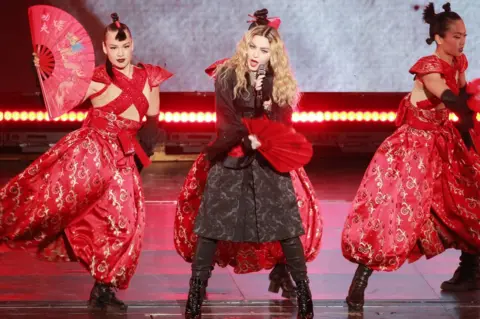 Getty Images Madonna performs onstage during her concert Rebel Heart Tour in 2016 in Macau, China