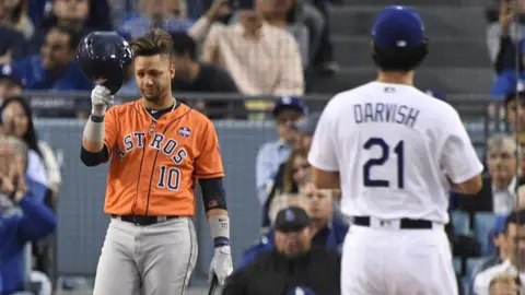 Reuters Houston Astros' Yuli Gurriel tipped his helmat at Dodgers pitcher Yu Darvish