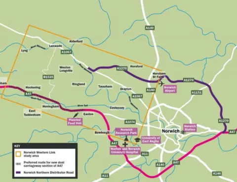 Norfolk County Council Norwich bypass map