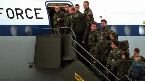 Getty Images/ Alan Lewis British troops leaving Northern Ireland in November 1997