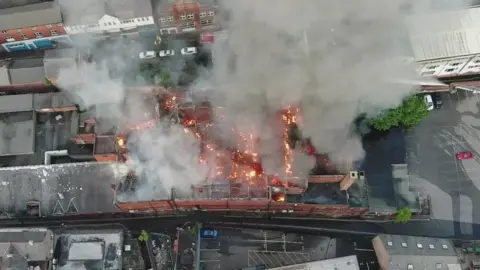 Lancashire Fire and Rescue Service Aerial view of a fire