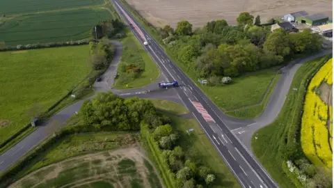 National Highways The A1 at its junction with the B6345 at Felton, Northumberland