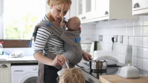 Getty Images Woman cooking with children