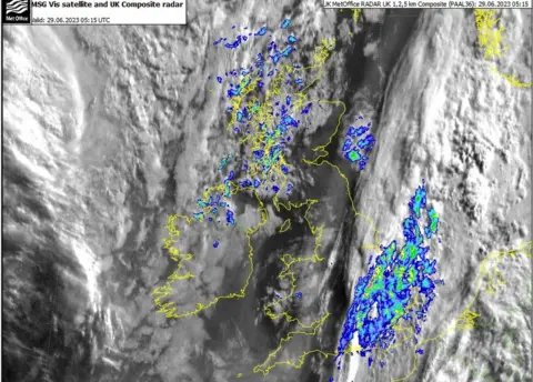 Met Office Smoke is seen drifting to the UK from the Atlantic