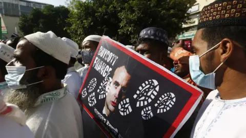 EPA Image shows Bangladeshi Muslim protesters during an Anti-France demonstration