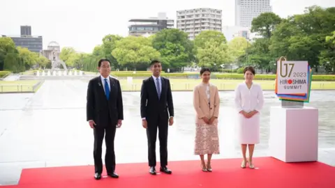 PA Media Prime Minister Rishi Sunak and his wife Akshata Murty were welcomed by Japanese Prime Minister Fumio Kishida and First Lady Yuko Kishida