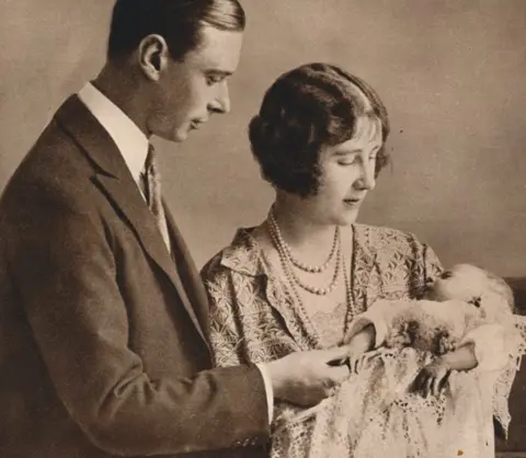 Getty Images The Duke and Duchess of York (later King George VI and Queen Elizabeth) at the christening of their daughter the Princess Elizabeth