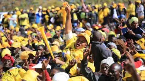 EPA People attend a Citizens Coalition for Change (CCC) election campaign addressed by its leader Nelson Chamisa in Gweru, Zimbabwe - 16 July 2023.