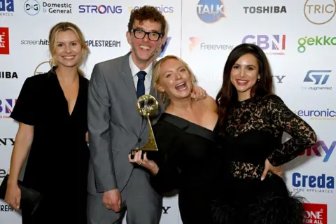 Getty Images Olivia Bromley, Mark Charnock, Natalie Ann Jamieson and Paige Sandhu of Emmerdale