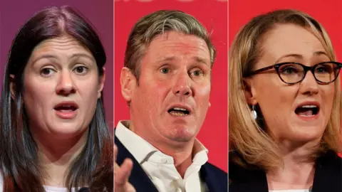Getty Images Labour hopefuls Lisa Nandy, Sir Keir Starmer, and Rebecca Long-Bailey