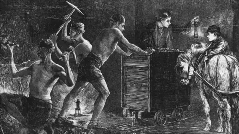 Getty Images Generic image - Miners in 1871 in the Durham coalfield