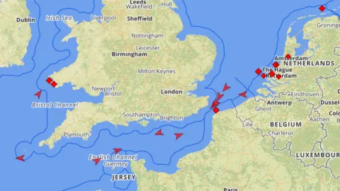 Wood Mackenzie Vesseltracker Map of LNG ships off northern Europe