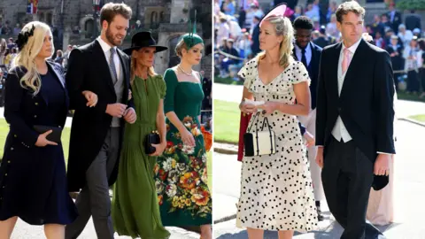 Reuters Prince Harry's cousins Eliza Spencer, Louis Spencer, and Kitty Spencer and their mother Victoria Aitken, and Lady Edwina Louise Grosvenor and historian Dan Snow