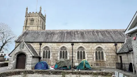 Tents in churchyard