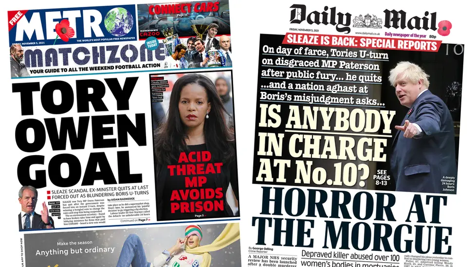 Metro and Daily Mail front pages