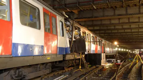 Metropolitan Police London Underground train damaged in the terrorist bombing