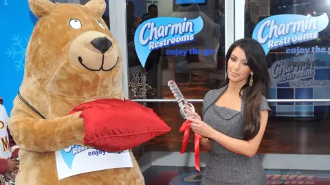 Getty Images Kim Kardashian at the opening of the Charmin restrooms