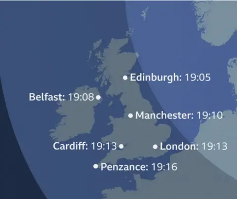 Map of where the eclipse times are