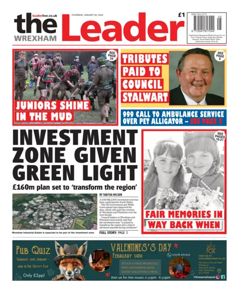 Wrexham Leader Front page of the Wrexham Leader