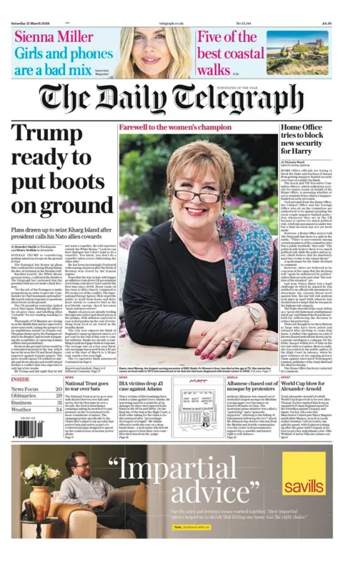 "Trump ready to put boots on ground," reads the headline on the front page of the Daily Telegraph.