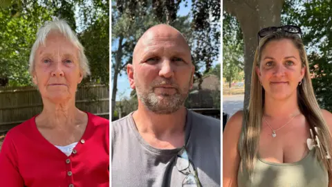 A compilation image of three people. There are two women. One is young, the other older. A bald man with a beard, wearing a grey t-shirt is between them. 
