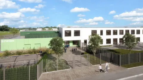 HLM Architects An architecture impression of the new Firside Junior School building. The building will be two-storey and white