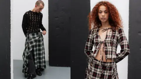 Declan Corcoran Models wearing tartan skirts
