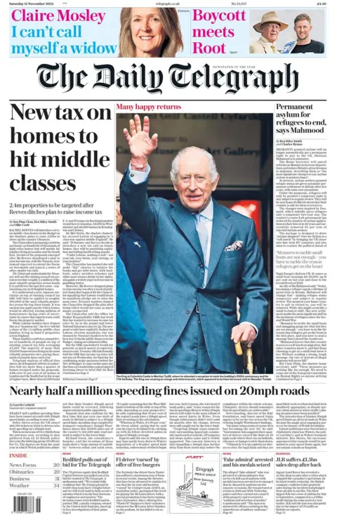 "New tax on homes to hit middle classes" reads the front page on The Daily Telegraph.