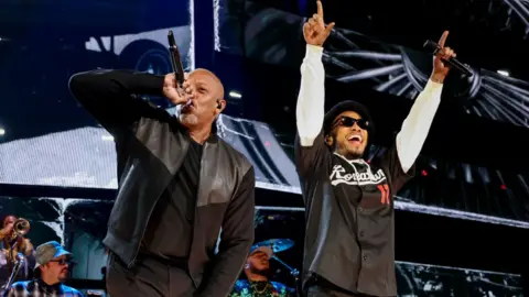 Getty Images Dr. Dre and Anderson .Paak perform onstage during the FIREAID Benefit Concert for California Fire Relief at The Kia Forum on January 30, 2025 in Inglewood, California