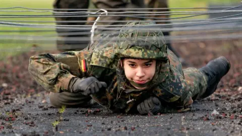 Gettty photos are a military soldier under the calls during German military training, 2021