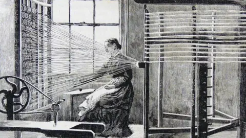 Getty Images Engraving of a woman working a loom